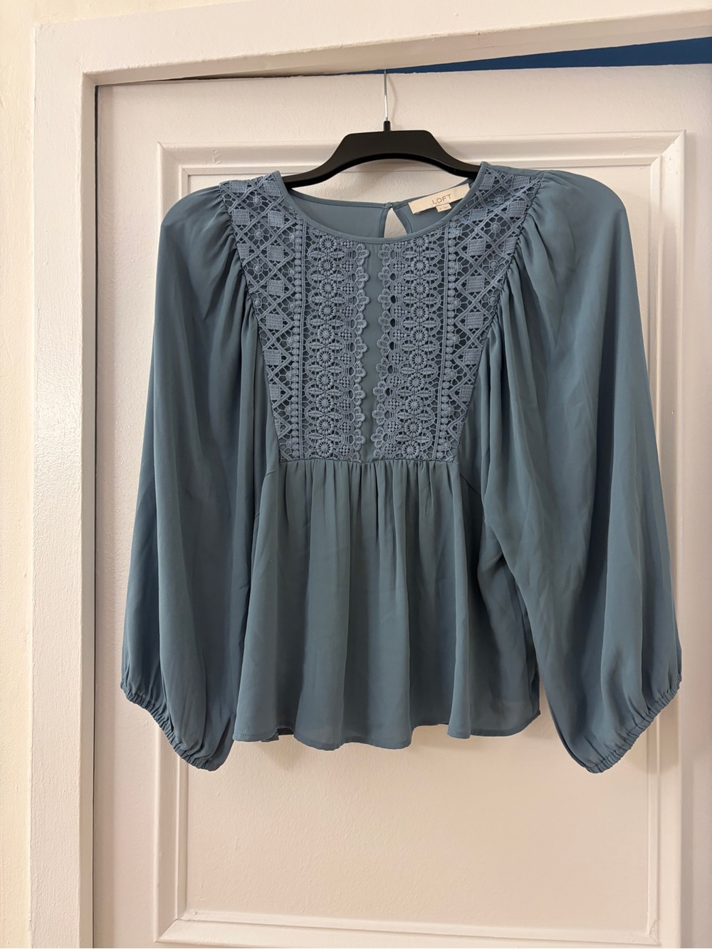 LOFT Blue Lace Long Sleeve Blouse